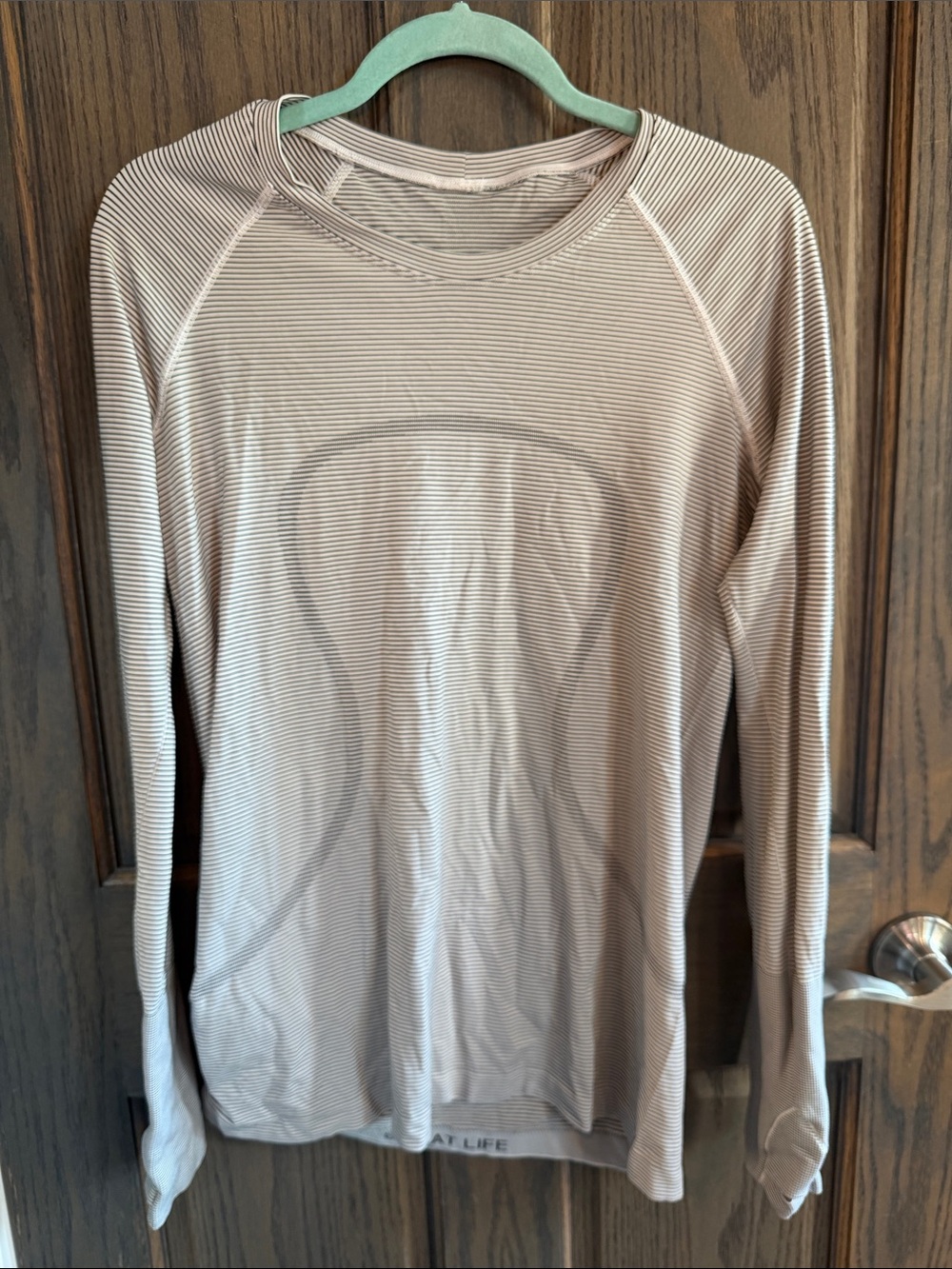 lululemon athletica Long Sleeve Striped Tee in Light Beige and Cream